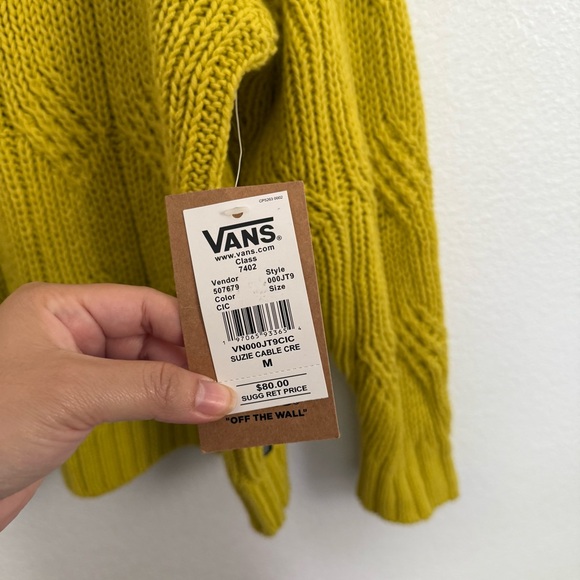 NWT Vans Suzie Cable Knit Oversized Crewneck Sweater in Yellow Medium - Picture 4 of 5